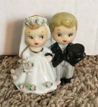 Vintage Lefton Bride & Groom Wedding Cake Topper Bell Figurine 1950 