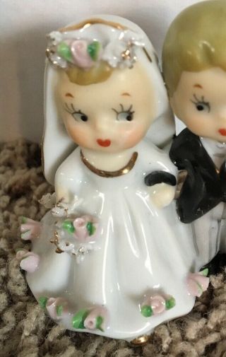 Vintage LEFTON Bride & Groom Wedding Cake Topper BELL Figurine 1950 ' s 1960’s 2