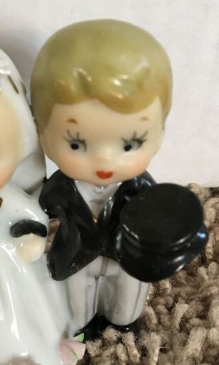 Vintage LEFTON Bride & Groom Wedding Cake Topper BELL Figurine 1950 ' s 1960’s 3