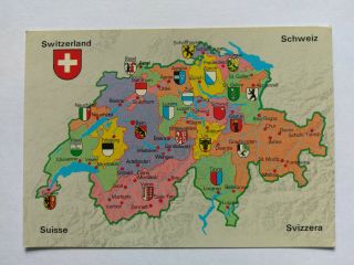 Regional Map Of Switzerland Vintage Colour Postcard C1970s
