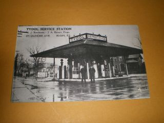 Old Roadside Tydol Service Station Reinert Oil Co Gas Pumps Elgin Il Postcard