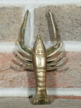 Vtg Solid Brass Crayfish Lobster Sculpture Paperweight Bar Restaurant Decor