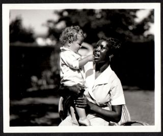 Loving Black Nanny Woman Cuddles Chubby White Baby Boy 1940s Vintage Photo
