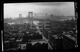 1930 Manhattan & Brooklyn Bridge Nyc York City Old Photo Negative 649b