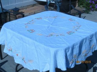 Vintage Embroidered Wheat Floral Round Table Clothe 72 " Diameter Euc