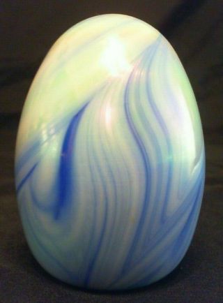 1991 Irredescent Swirled Slag Glass Egg Paperweight Figure,  Gibson Glass