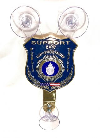 Police Car Window Shield Plaque Nj Ny Fl Like Pba Fop & Suction Cup Mount