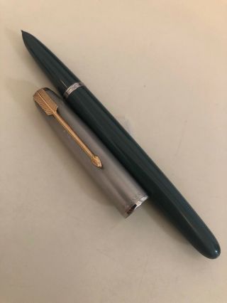 Parker 51 Aerometric Navy Gray Fountain Pen Exc Gold Trim 14k Nib Xf