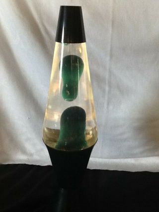 Vtg Lava Black Base Lava Lamp Clear / Green Usa Made