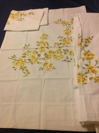 Vintage Penneys 100 Cotton Percale Yellow Floral Full Size Sheet Set