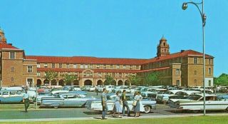 Postcard Old Chrome Cars & Administration Building At Texas Tech College,  Tx.  S2