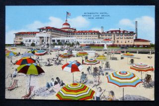Spring Lake Beach,  Nj,  Monmouth Hotel,  Beach Scene,  Circa 1940 