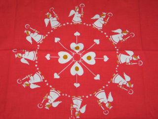 Retro Christmas Tablecloth / Vintage Mid Century Tablecloth Angels And Hearts