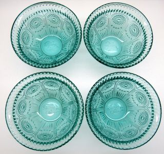 The Pioneer Woman (4) Teal Turquoise Embossed Glass Cereal Fruit 5 " Bowls
