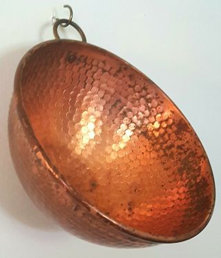 Vintage Solid Copper 9.  5 " Bowl Egg Mixing Whipping Bowl With Ring For Hanging