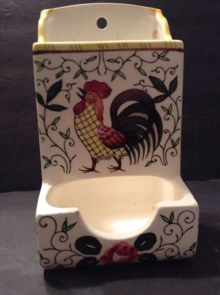 Vintage Py Ucagco Rooster & Roses Match Box Wall Hanging Early Provincial