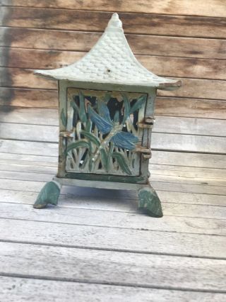 Cast Iron Japanese Pagoda Hanging Footed Patio Lantern Candle Holder Dragonfly
