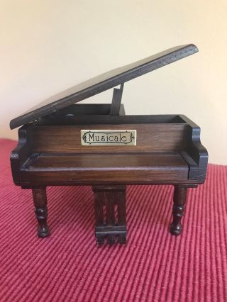 Vtg San Francisco Music Box Co Grand Piano With Stool Wooden Love Story