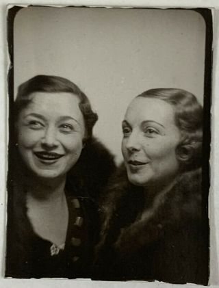 Smitten Women In The Photobooth,  Lesbian Int,  Vintage Photo Snapshot