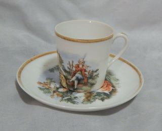 Occupied Japan Demitasse Cup And Saucer Set Romantic Scene