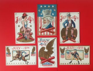 Vintage Ml Jackson Fourth Of July Postcards (6) Eagles,  Uncle Sam,  Lady Liberty