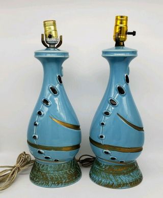 Pair C Miller 1956 Mid Century Modern Pottery Lamps