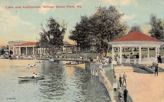Q23 - 1253,  Lake And Auditorium,  Willow Grover Park,  Pa. ,  Antique Postcard.