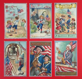 Signed Chapman Fourth Of July Postcards (6) Children & Patriots -