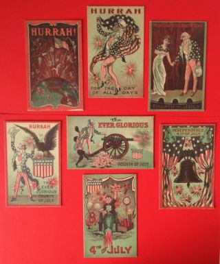 Vintage Fourth Of July Postcards - Set Of 6 - Uncle Sam,  Unique Colorations