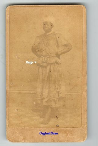 Cdv Young Afro - American Slave With Number 115 And Her Bags Around Her Waist.