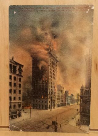 W24 Postcard Burning Call Building San Francisco Ca City Fire Disaster Wj Street