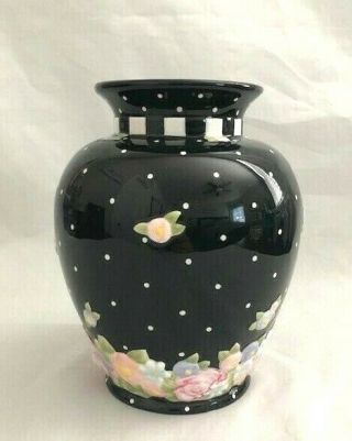 Mary Englebreit Vase Michel & Company 2000 Black Small Pastel Colored Flowers