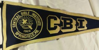 Antique 1922 Central Bible Institute Of Springfield Mo Banner Felt Pennant Flag