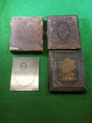Antique Daguerreotype Family of 4 Photos 3 with Case - 1850s 1/4 Plate 5