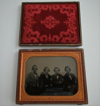 Antique Photograph Ambroytype,  Large 1/2 Plate,  Photo Of 4 Men,