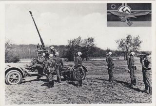 Ww2 German Third Reich Postcard German Artillery With Anti Aircraft Tank Gun