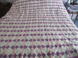 Vtg Handmade Quilt Top,  Diamond Patchwork,  Pink & Purple,  84 X 76