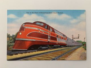 Vintage Linen Postcard Rock Island Rocket Locomotive