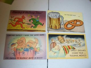 4 Vintage Postcards Comic Humor Cartoon 1948 1953 Linen Curteich Beer
