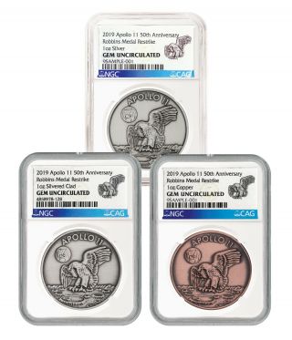 1969 - 2019 Apollo 11 50th Anniv Robbins Medal 3 - Coin Set Ngc Gem Unc Sku55585