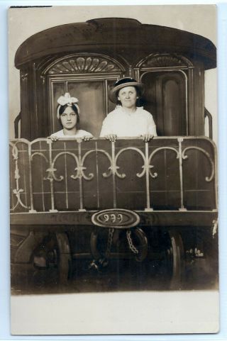 Mom,  Daughter On Train Caboose,  Kalamazoo,  Michigan,  Real Photo Postcard Rppc