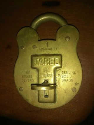Vintage Solid Brass Old English Jared Lock With Key