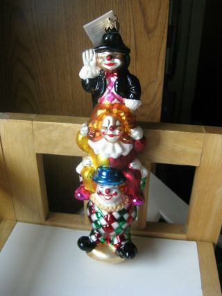 Christopher Radko Highjinks Blown Glass 10 " Totem Pole Clown Ornament 1996 Nib