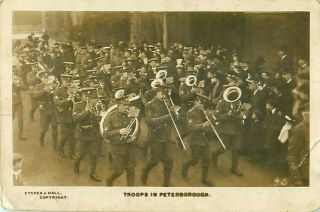 Rp Ww1 Suffolk Regiment Soldiers Band March In Street Peterborough R Photo 1915