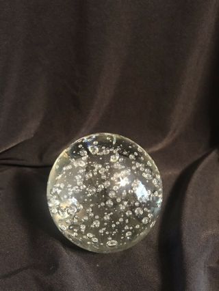 Vintage Clear Art Glass Paperweight Controlled Bubble 3” Diameter round sphere 3
