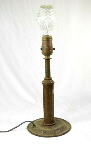 RARE Vintage Hand Hammered Metal Table Lamp Hand Crafted Arts & Crafts 2