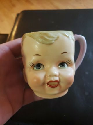 Vintage Ceramic Doll Head Mug Hand Painted Oddity Mug