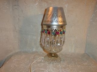 Vtg Night Light Table Lamp Crystal Made In Holland Frosted Joy Hope Peace Shade