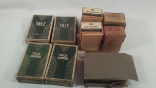 Vtg 9 Uncut Boxes Of Key Blanks Yale Junior Corbin Eagle Briggs Stratton Basco
