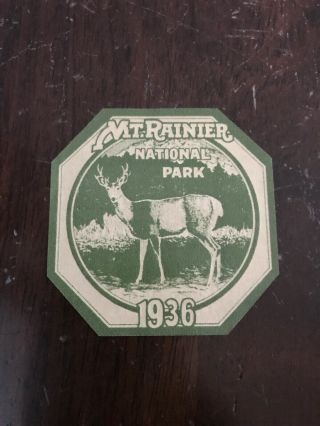 1936 Mt.  Rainier National Park,  Entrance Permit Sticker